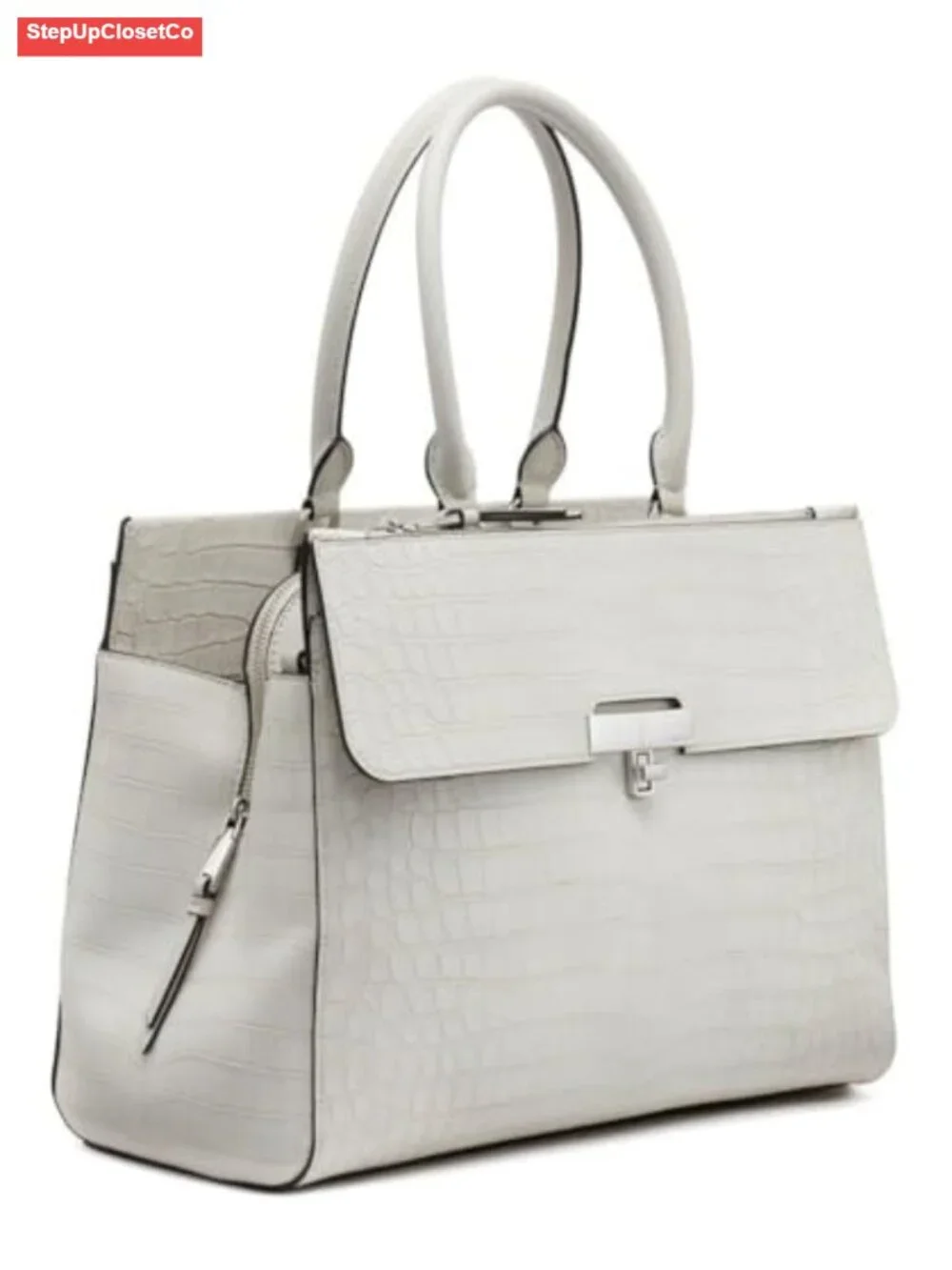 Vegan Leather Tote Bag with Shoulder Strap, 3 Pockets, Monogram